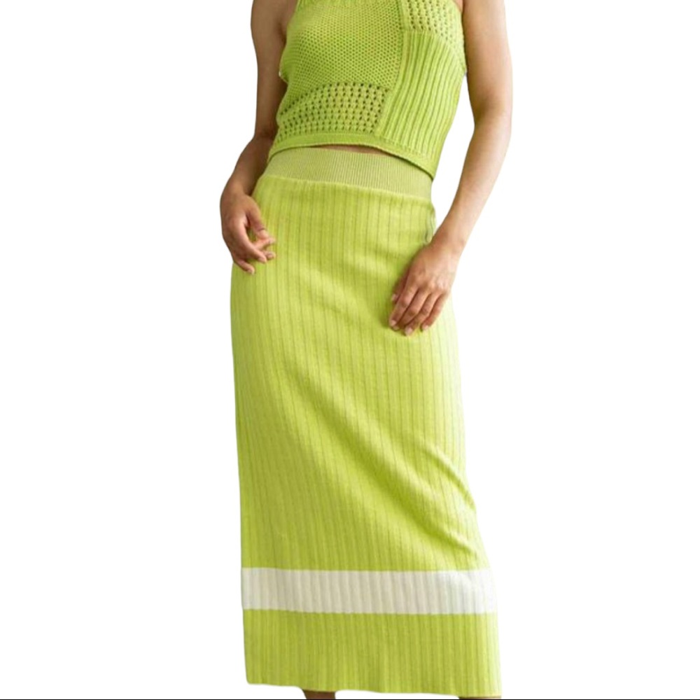 Rita Row x Free People Eulalia S Green Cotton Sweater Maxi High Rise Skirt Set - Picture 10 of 12